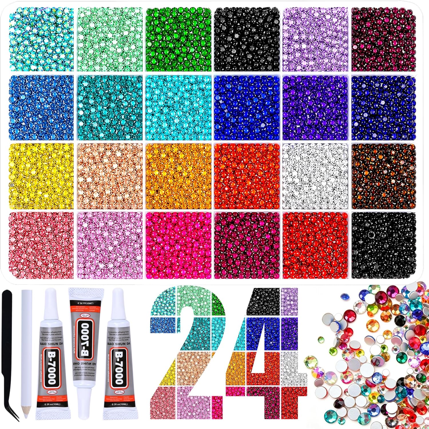 40000Pcs 40 Colors Bedazzling kit for Bedazzling, 3mm Flatback Rhinestones for Crafts, with 3 Bottles B7000 Glue for Clothes, Shoes, Nails, Jewelry Making (40 Color)