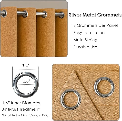 Miniatura 2 de Melodieux Cortinas 100% opacas para dormitorio, aislamiento térmico, reducción de ruido, cortinas de ventana de lino con ojales para sala de estar y