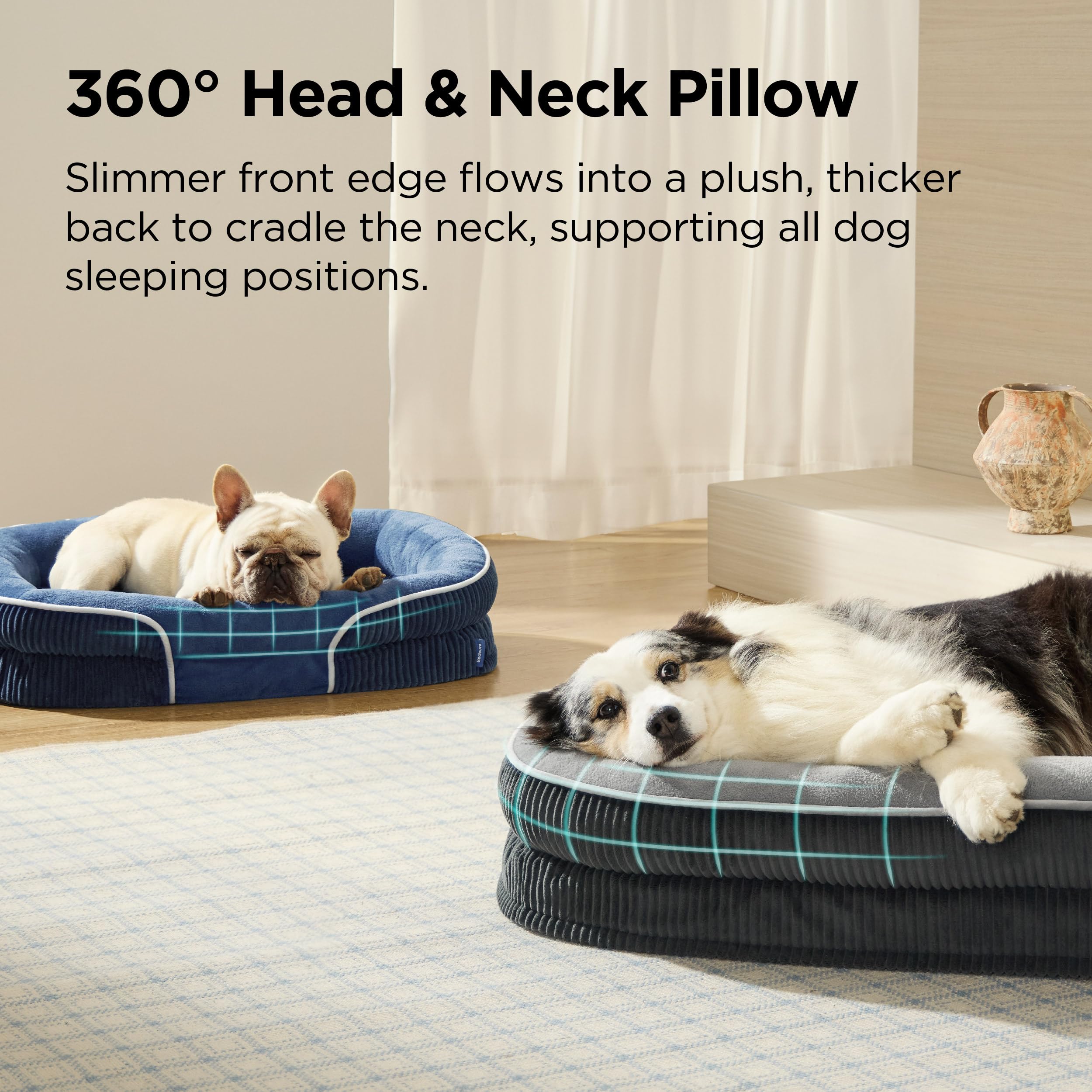 Bedsure Orthopedic Dog Beds Large Sized Dog - 360° Oval Bolster Large Dogs Bed for Senior Dogs with Waterproof Washable Cover, Big Comfort Pet Sofa Couch with Ultra-Soft Fleece, Grey, 35" - 3