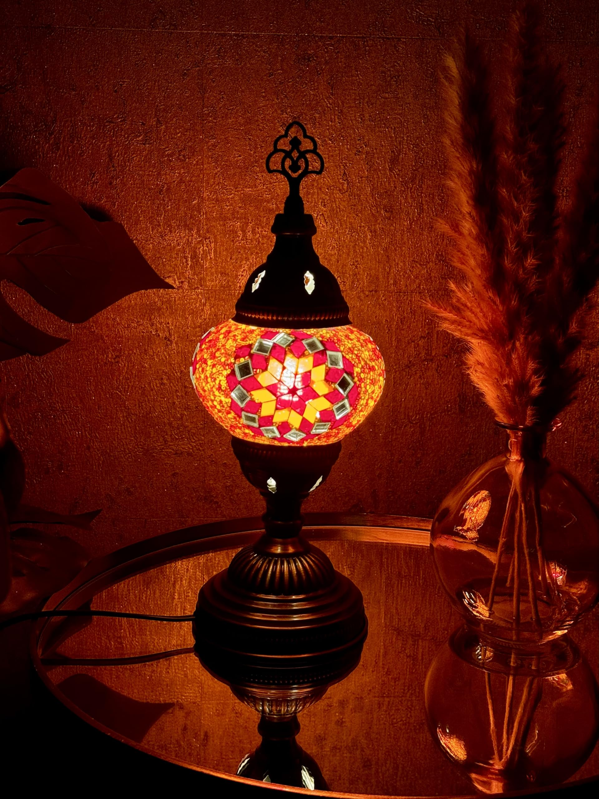 Lightza New Handmade Multi Color Turkish Moroccan Mosaic Table Lamp (Orange 01)