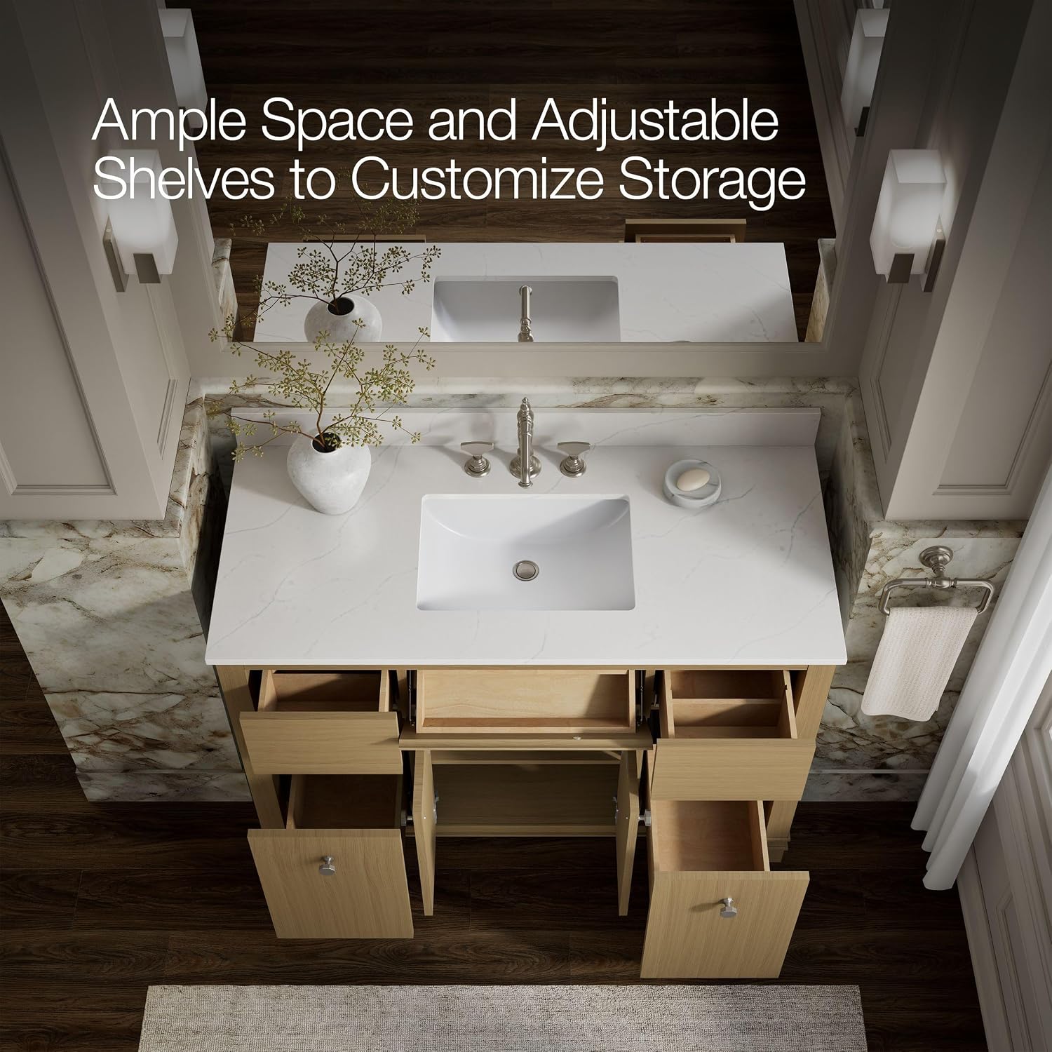 Kohler 33268-WEK Alouette™ 48" Bathroom Vanity Cabinet with Sink and Quartz top, Light Oak