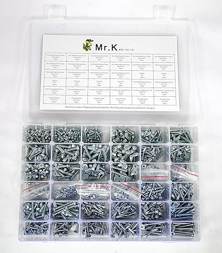 Mr.K - Juego de tornillos surtidos DYI (1355 piezas), tornillos para electrodomésticos, reparación de bricolaje, reparación de juguetes, reparación