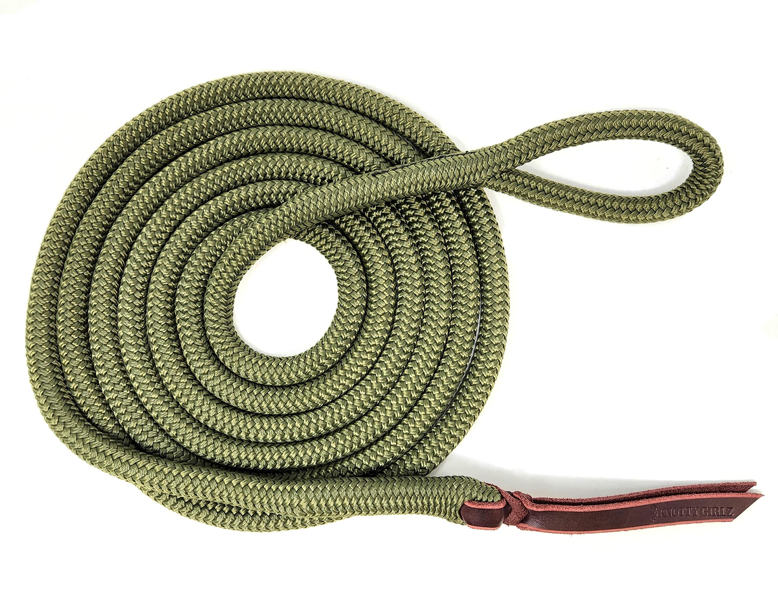 Knotty Girlz Double Braid Lead Rope with Eye Splice Loop, 12-14FT Lengths (Olive Green, 12 ft.)
