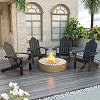 LUE BONA HDPS Adirondack Chairs Set of 4 - Weatherproof Outdoor Patio Chairs w/ Cup Holders, 350 lbs Capacity, Black