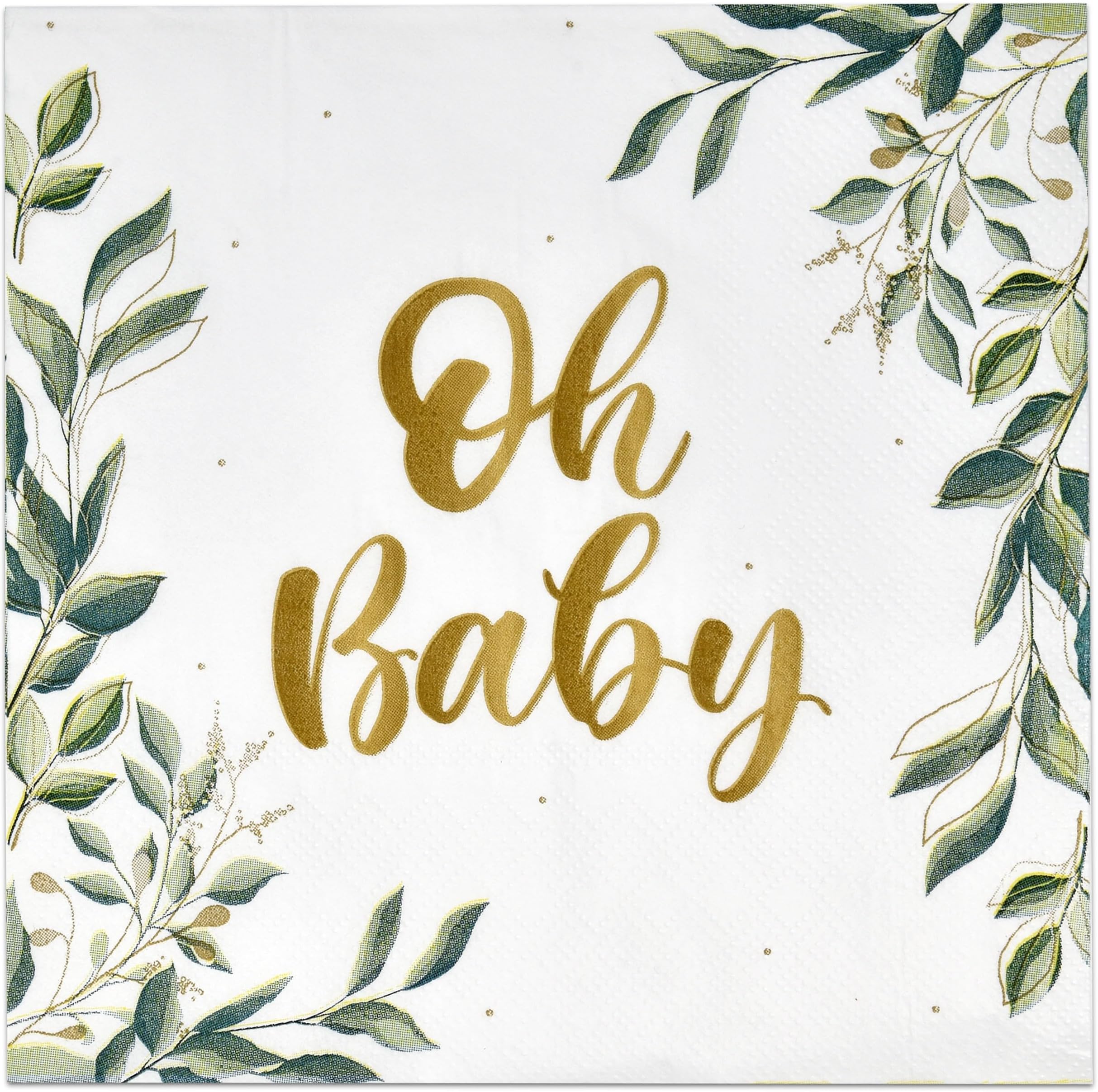 Whaline 100Pcs Sage Greenery Baby Shower Napkins Hey Baby