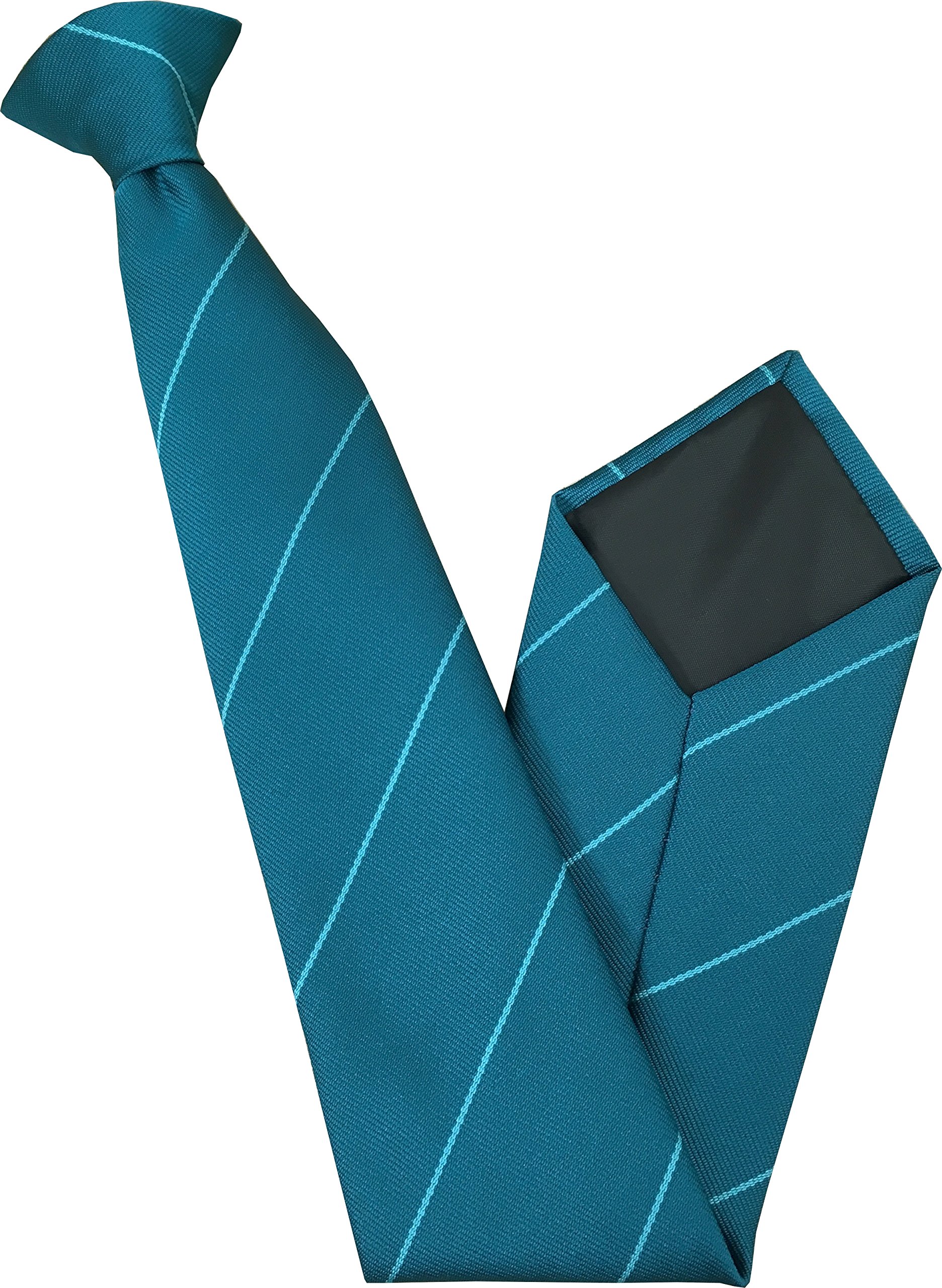 Men's Clip On Tie - Teal with Slim Sky Blue Stripe