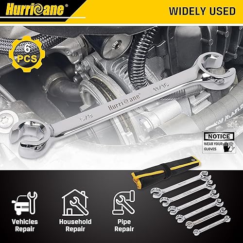 Miniatura 6 de HURRICANE Juego de llaves de tuerca acampanada, juego de 6 llaves de línea de freno, tamaño SAE de 1/4 a 1 pulgada, desplazamiento de 15 grados,