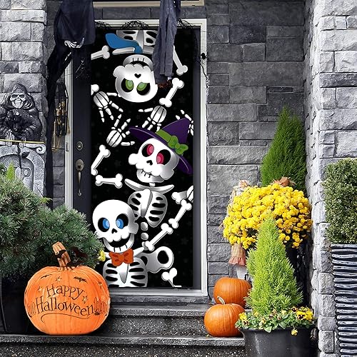 Miniatura 7 de JOYIN 3 piezas de 30 x 72 pulgadas para puerta de esqueleto, decoración de Halloween, decoración de interiores, casa embrujada, decoración del
