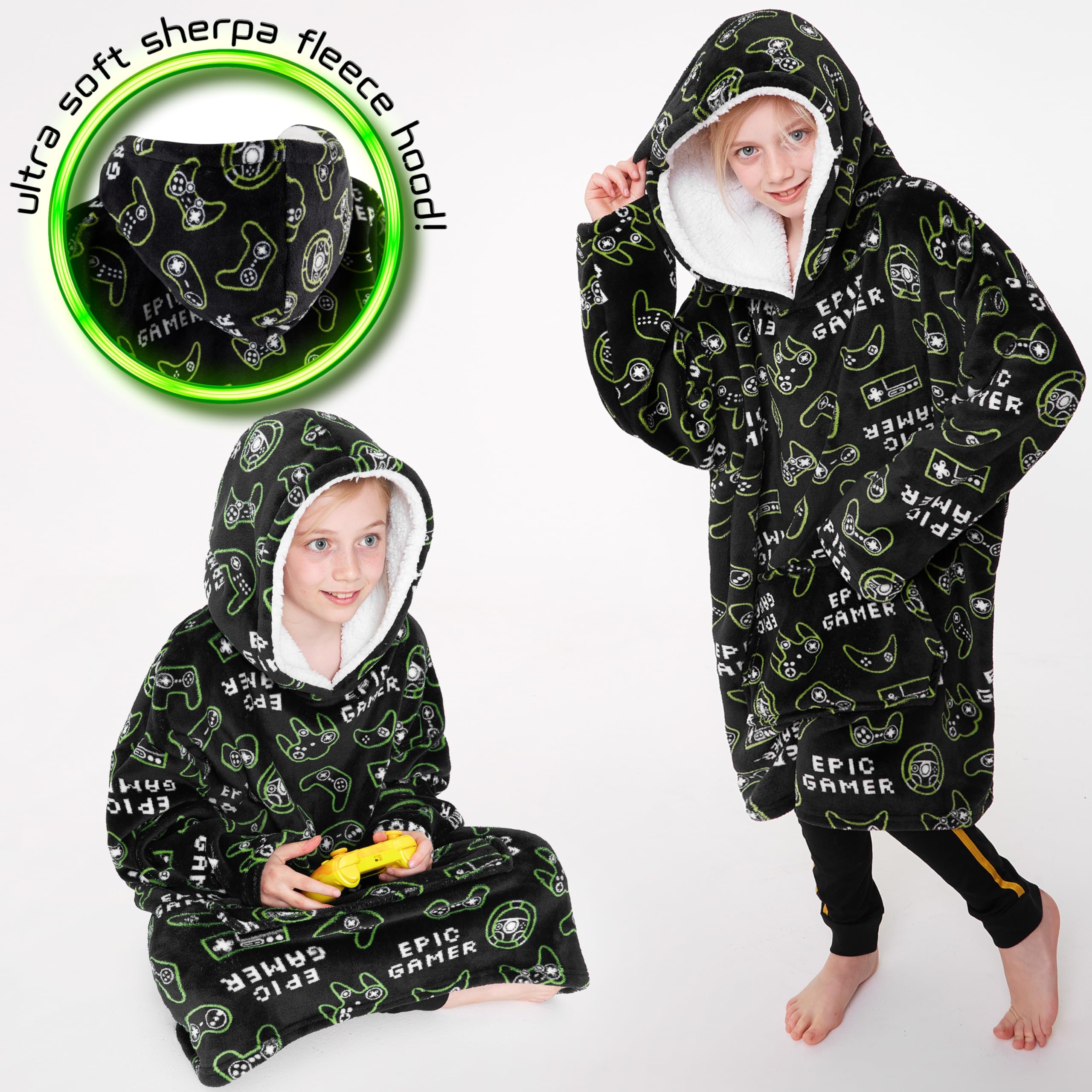 CityComfort Felpa Coperta Bambino - Felpe Oversize con Cappuccio in Morbido Pile Taglia Unica - Regalo per Gamer
