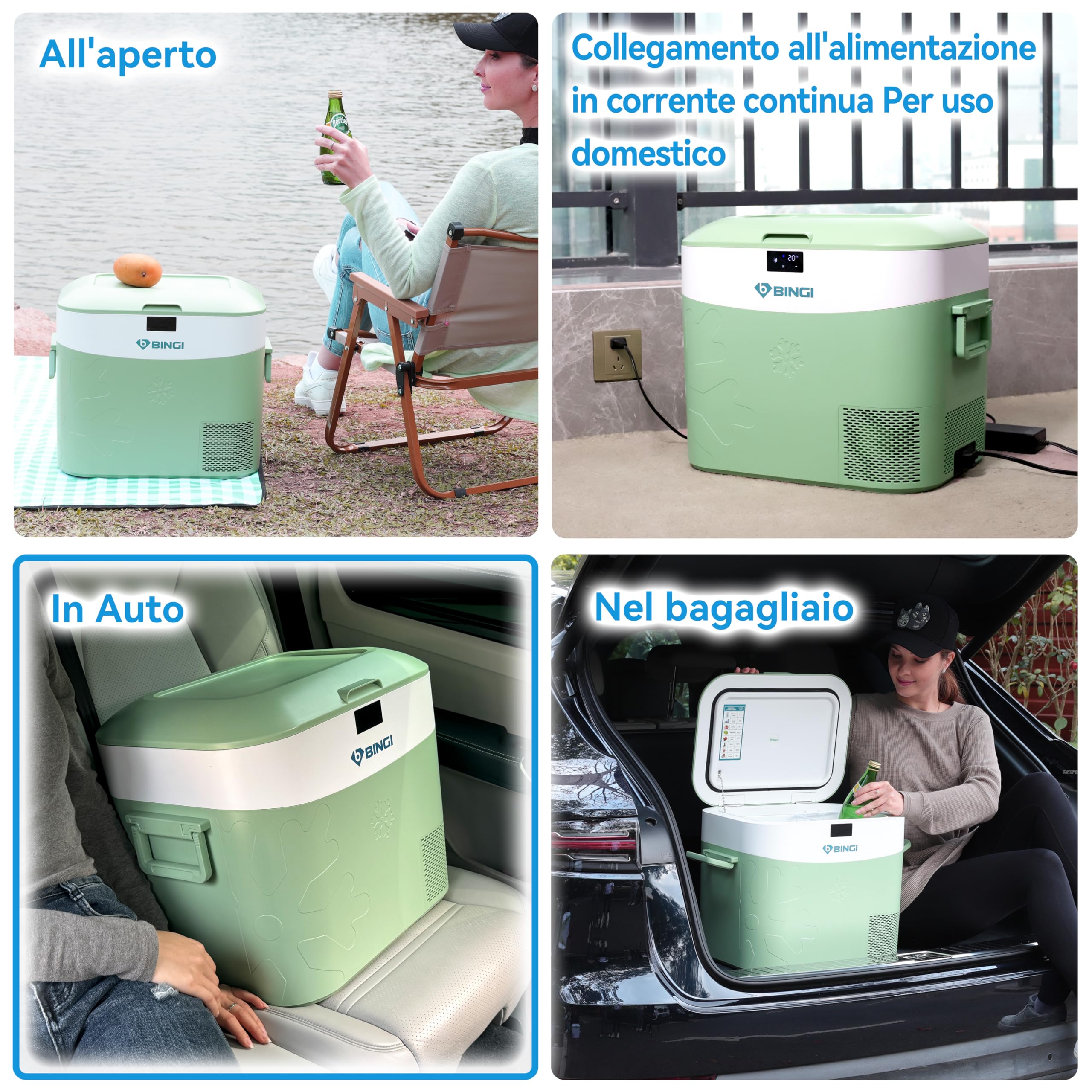 BINGI Frigorifero Portatile 22L con Compressore, -18℃ a +15℃, 12V/24V/220V per Camper Van Camion Barca