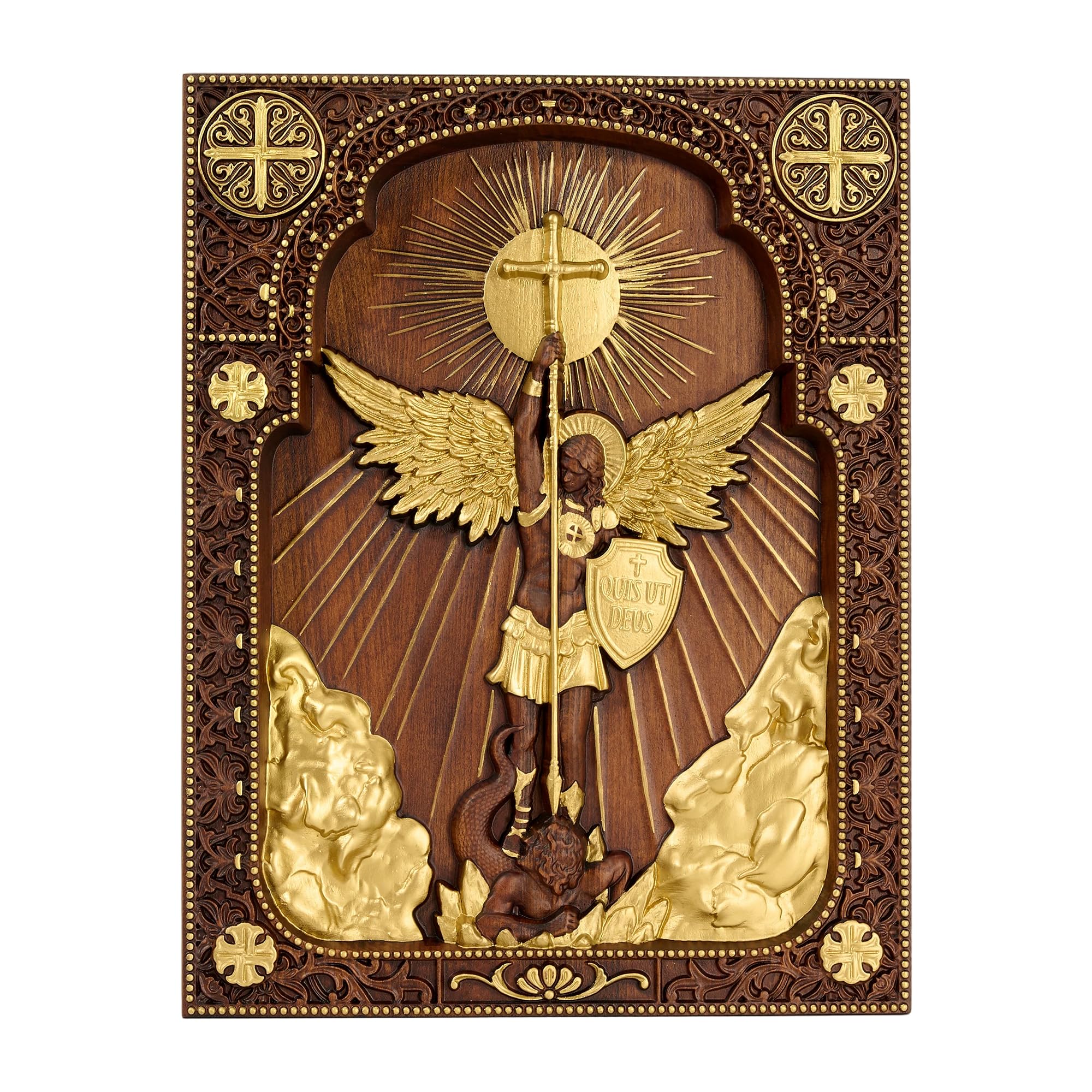 Archangel Michael Wall Decor Religious Handmade Wooden Wall Art Plaque 10 Inch