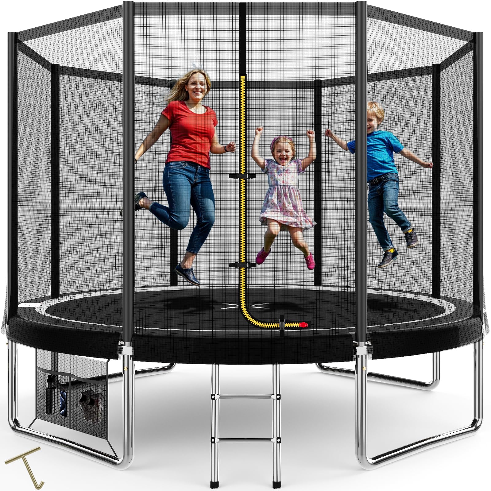Devoko Trampolino Elastico per Adulti e Bambini, Tappeto Elastico da Giardino Ø 183/228/305/366/427 cm | Set Completo con Rete di Sicurezza, Scaletta, Copertura, Rete per Scarpe,150 kg