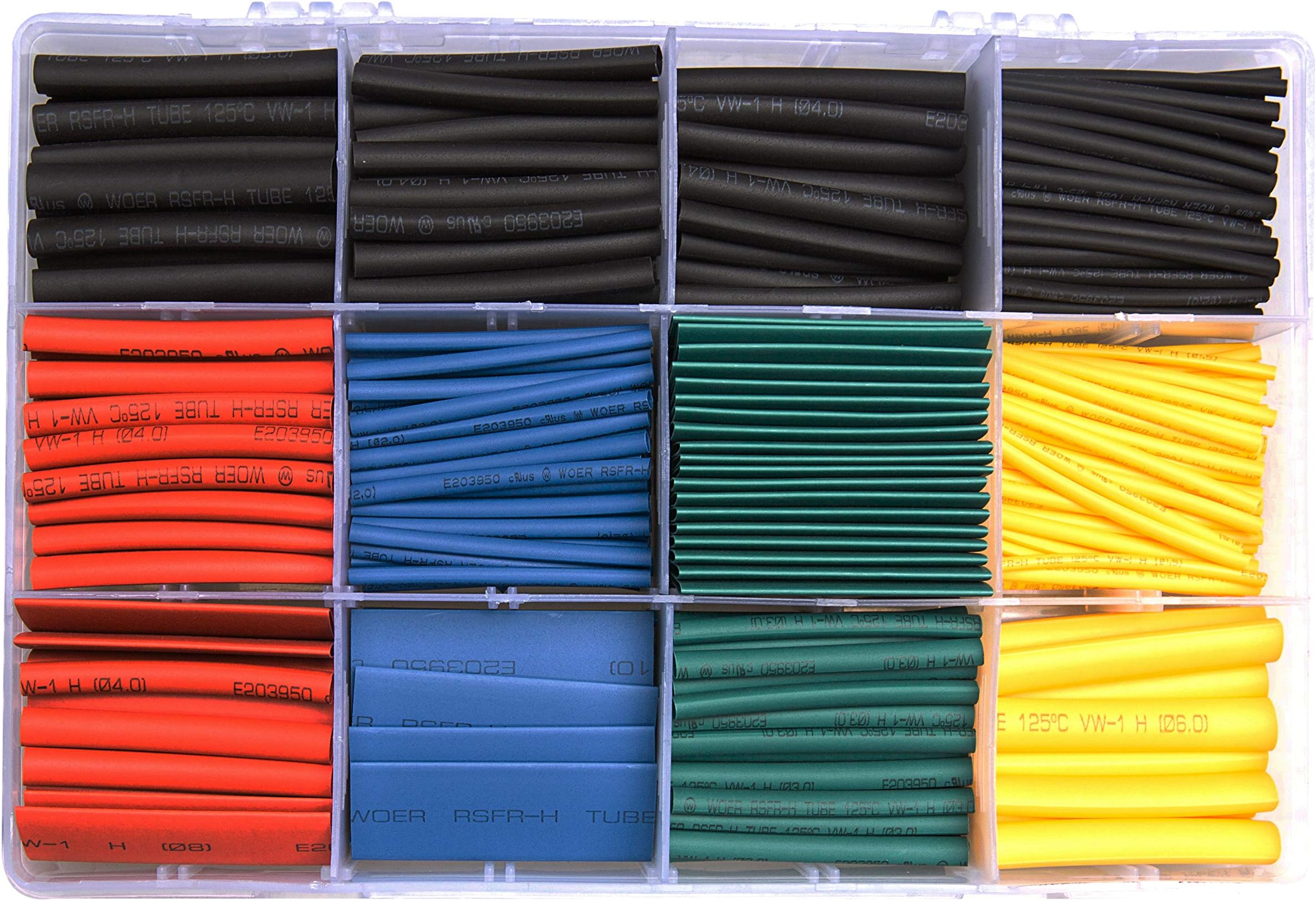 600 pcs Heat Shrink Tubing 2:1 Wire Sleeve Electrical Wire Cable Wrap Assorted 5 Colors 8 Sizes In a Plastic Box