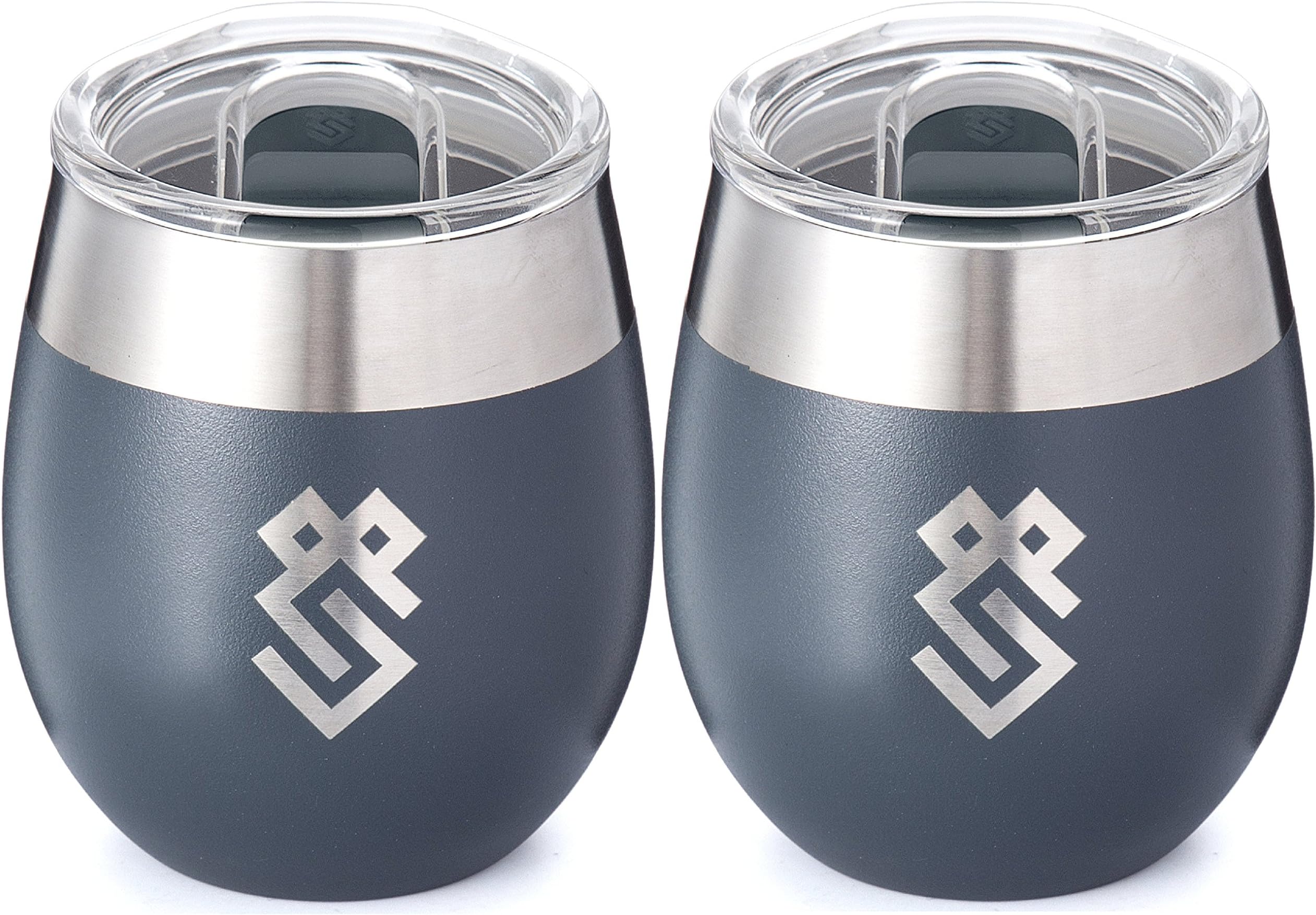 Summit Outdoor Wine Glasses, Vacuum Insulated Wine Tumbler With Lid, Stemless Metal Cup Design, Stainless Steel, Unbreakable, Shatterproof, Portable, Set of 2, Home, Travel or Camping. NEW SLIDING LID