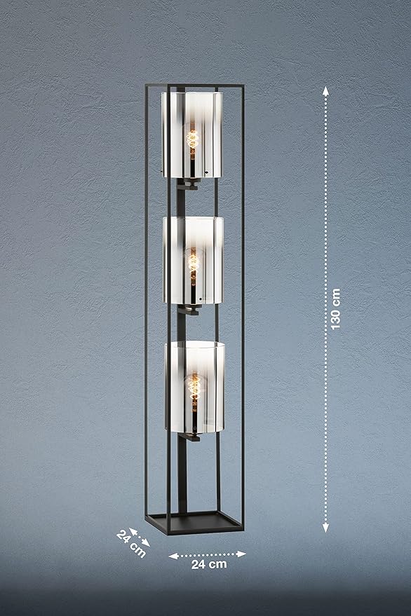 Fischer & Honsel Fischer Honsel | Staande Vloerlamp Samu | zandzwart | glas rookkleuren te helder | 24,00x24x130cm | 3x E27 max. 40,0 Watt | 40419 photo 3