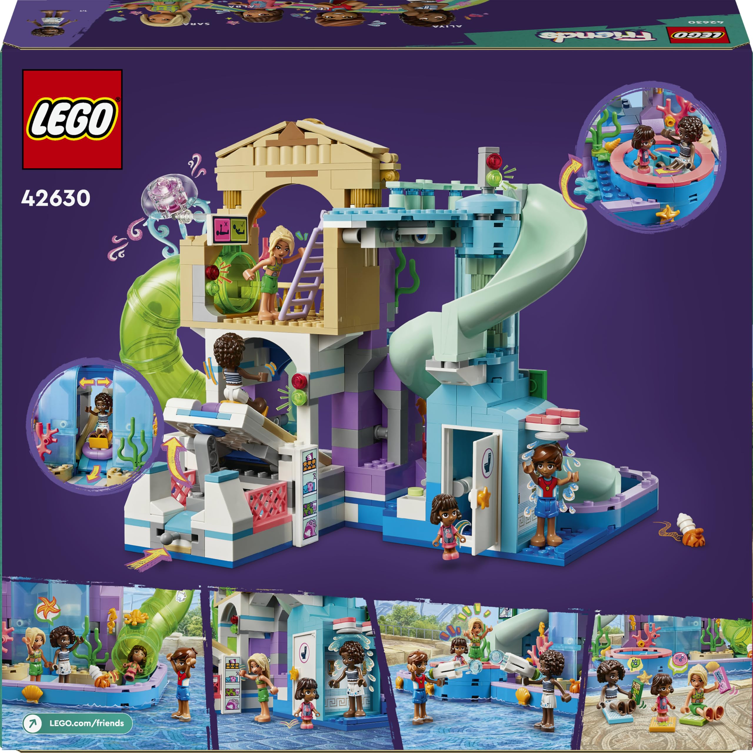 LEGO Friends Parco Acquatico di Heartlake City - Giocattolo con 4 Mini Bamboline, 3 Scivoli e Tanti Accessori peri Giochi Estivi - Regalo Creativo per Bambine da 8 Anni in su - 42630