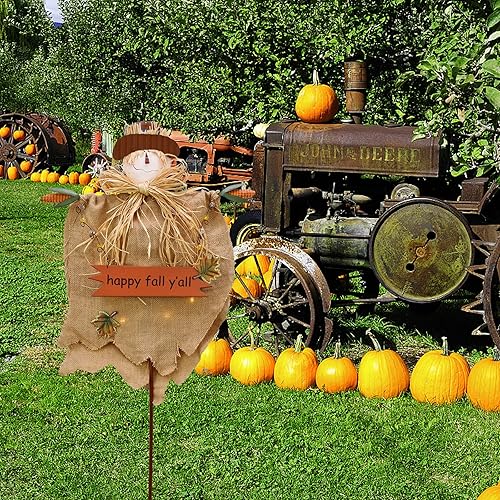 Miniatura 4 de Espantapájaros Decoración de otoño con luz LED Cartel colgante de otoño espantapájaros para patio, decoración de otoño para cosecha, Halloween,