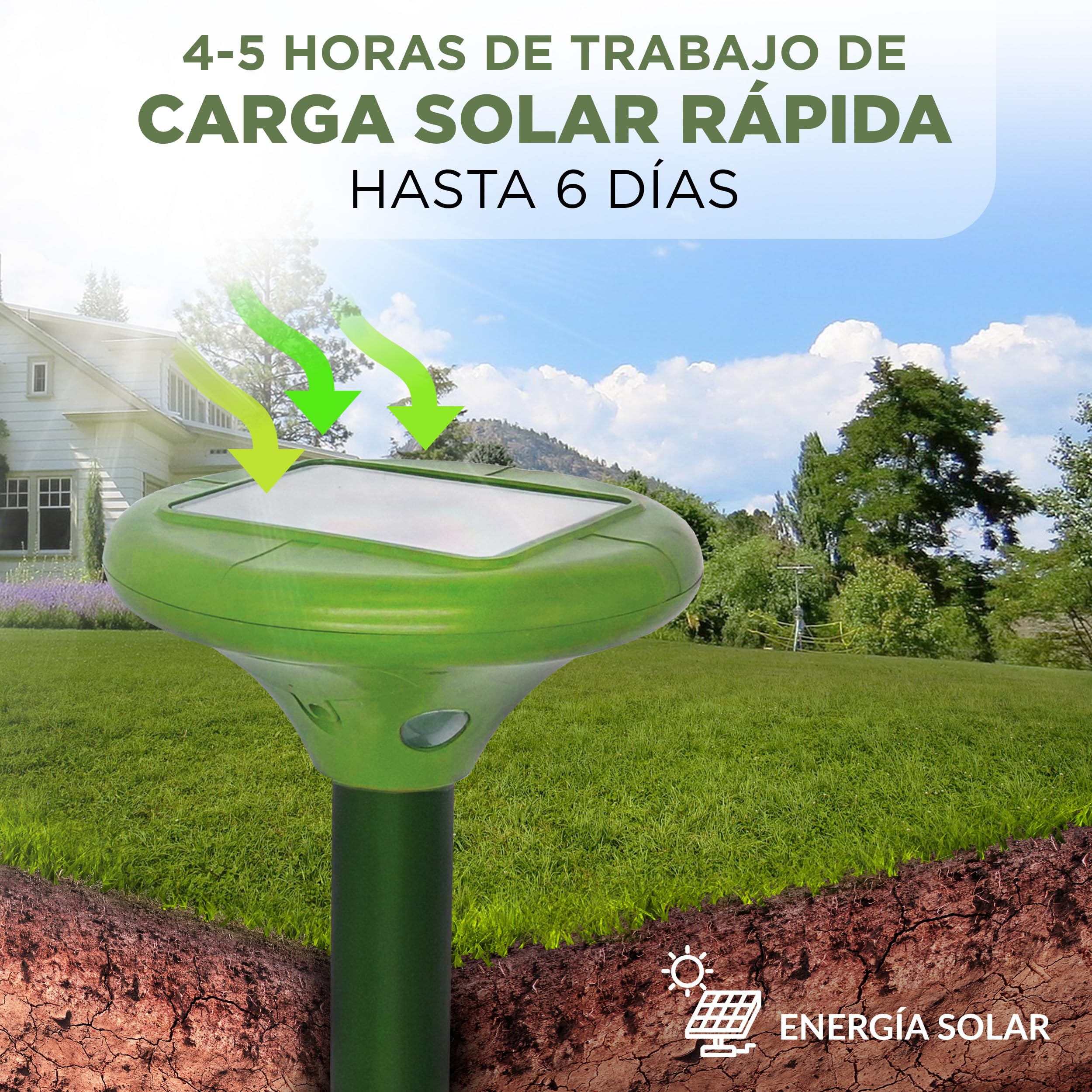 ISOTRONIC Repelente para Topos, topillos y Serpientes: Repelente Solar con estaca para jardín con Alcance Efectivo de 1250 m² (3 Unidades).