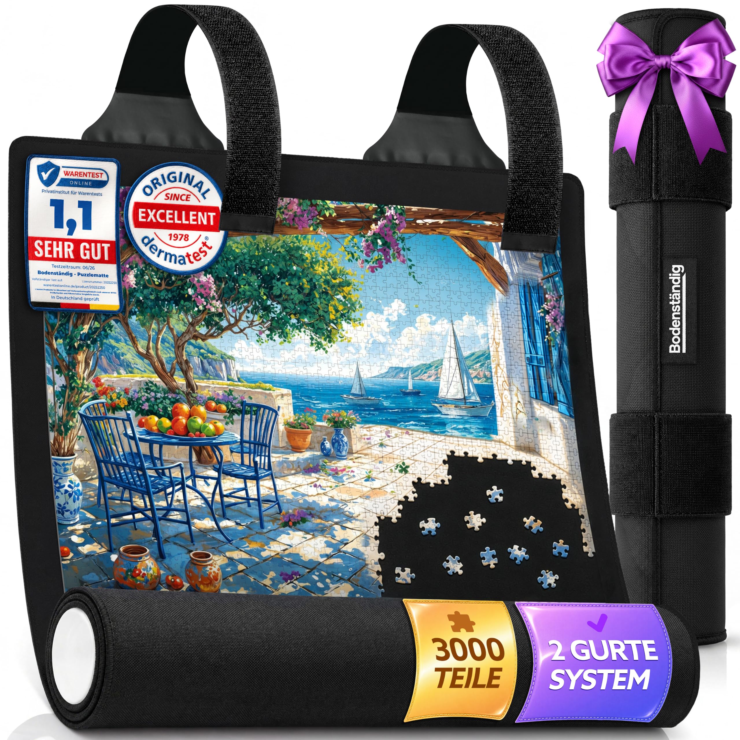 Bodenständig® Puzzlematten für Puzzle bis 3000 Teile – Doppelgurtsystem | In allen Größen Puzzlematte 3000 Teile – Sicheres Aufrollen & Verstauen – Puzzle Matte 100 x 150 cm