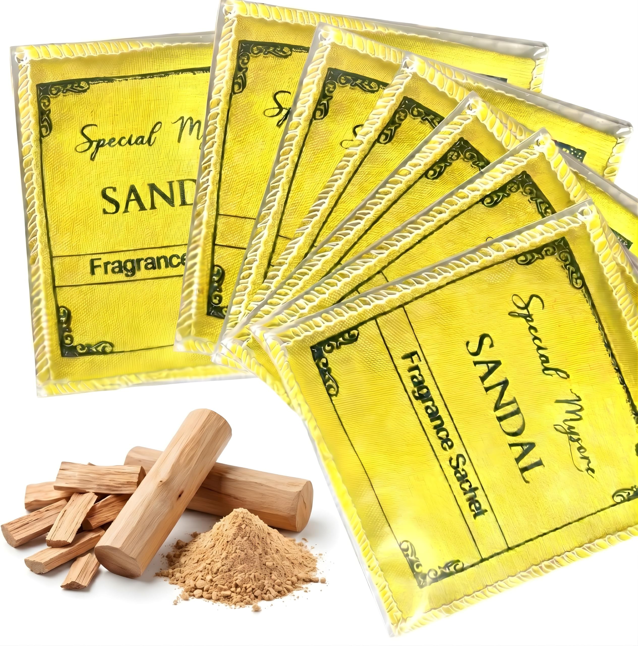 Sandalwood Wardrobe Freshener Sachets (Pack of 6) | Natural Cupboard Freshener for Clothes | Long-Lasting Sachet for Closet, Almirah, Car & Saree | Eco-Friendly Pouch