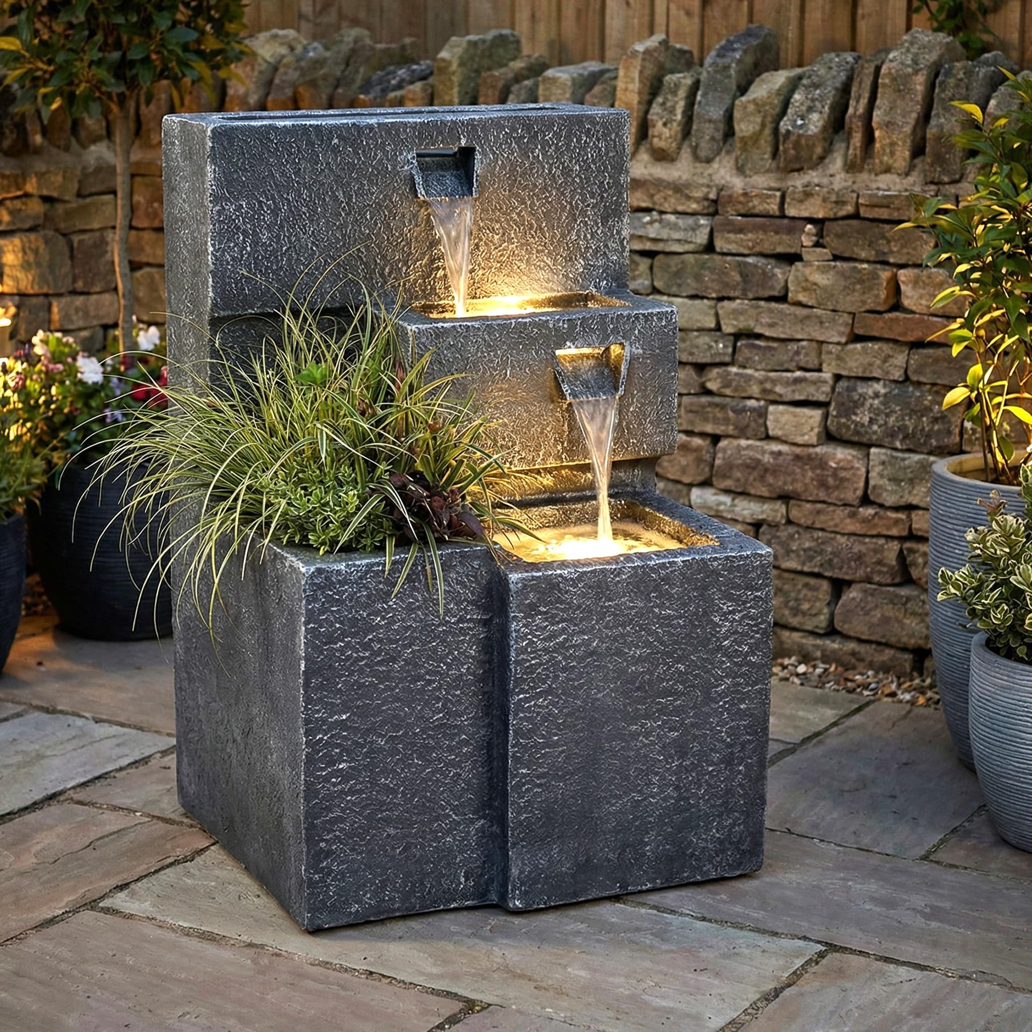 Fuente Grada para el jardín con iluminación LED con Espacio para Plantas Decoracion Jardin