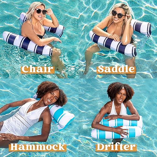 Miniatura 2 de Paquete de 2 hamacas inflables 4 en 1 tumbonas de piscina de alta calidad hamaca de piscina multiusos sillín sillón hamaca vagabundo balsa de