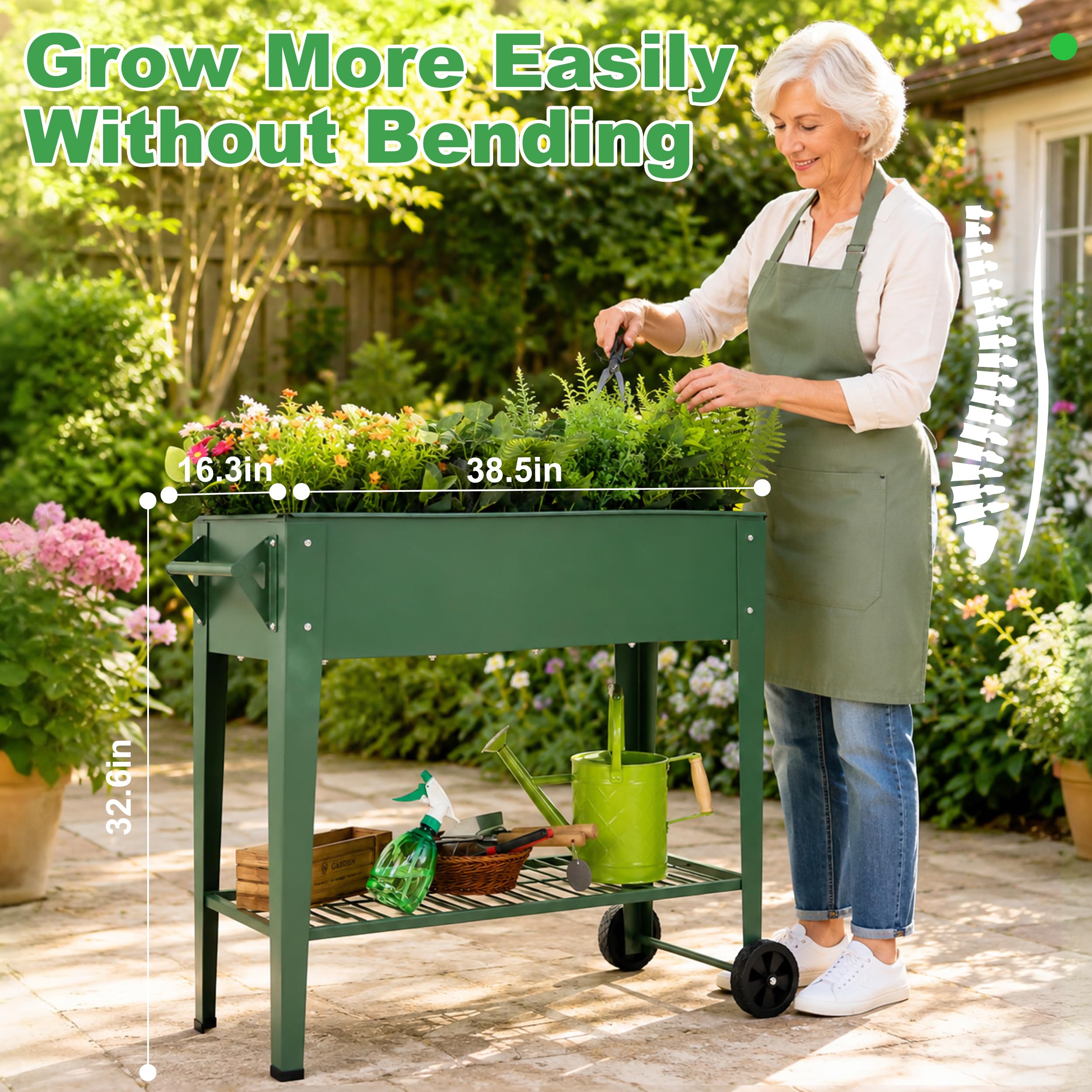 Raised Garden Bed with Wheels - Green -2