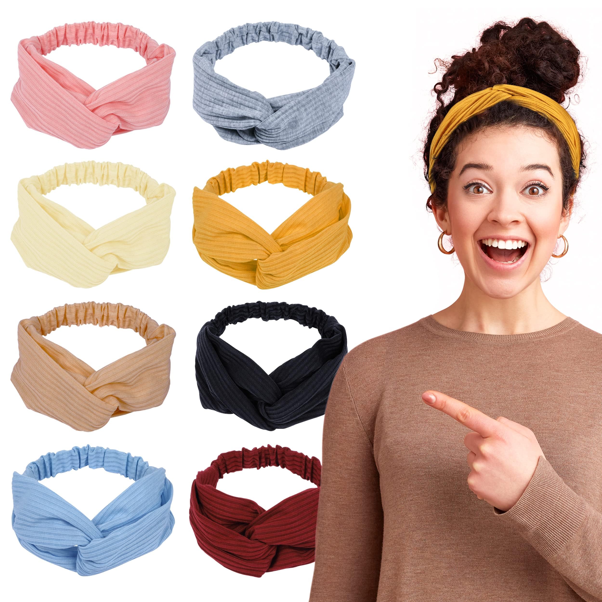 LOTUS78 Fasce per capelli da donna, confezione da 8, fasce per capelli in morbido tessuto per capelli da donna, fascia elastica per il sudore da donna, fasce per capelli da donna alla moda, fascia per