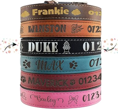 Personalized Leather Dog Collar | 3 Adjustable Sizes - 9 Icons with Your Pets Name | Medium - Black | - Safe&Secure Pet Collars with ID, Custom Text for Dogs and Puppy - Small Medium Large Puppies