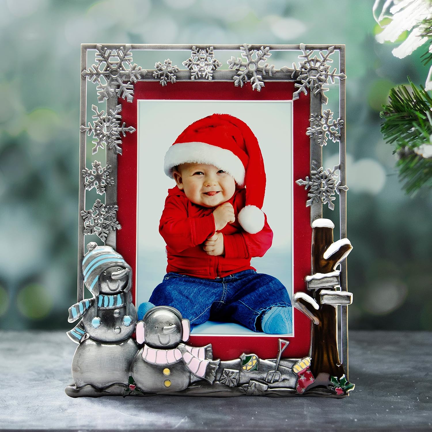 Neil Enterprises Inc. Pewter Winter Snowman Christmas Picture Frame