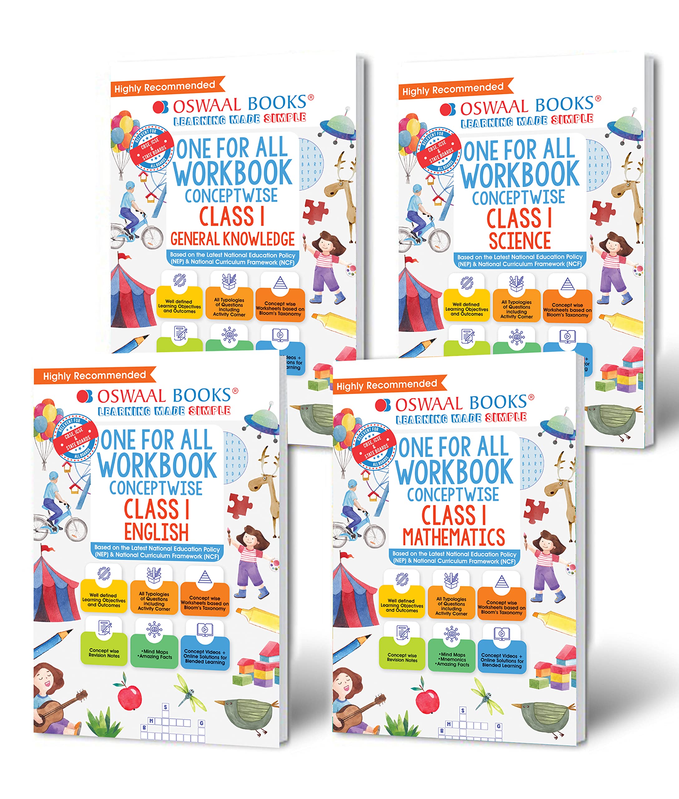 Oswaal One For All Workbook Class 1 English, Math, Science & General Knowledge (Set of 4 Books) (For Latest Exam) Product Bundle – 25 April 2023