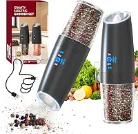 Kit 2 Moedor de Pimenta e Sal Elétrico Automático, Sensor por Inclinação, Operação com Uma Mão, Luz LED, Carregamento por Tipo-C, Ajuste de Moagem, 135ml, Preto, para Cozinha e Churrasco