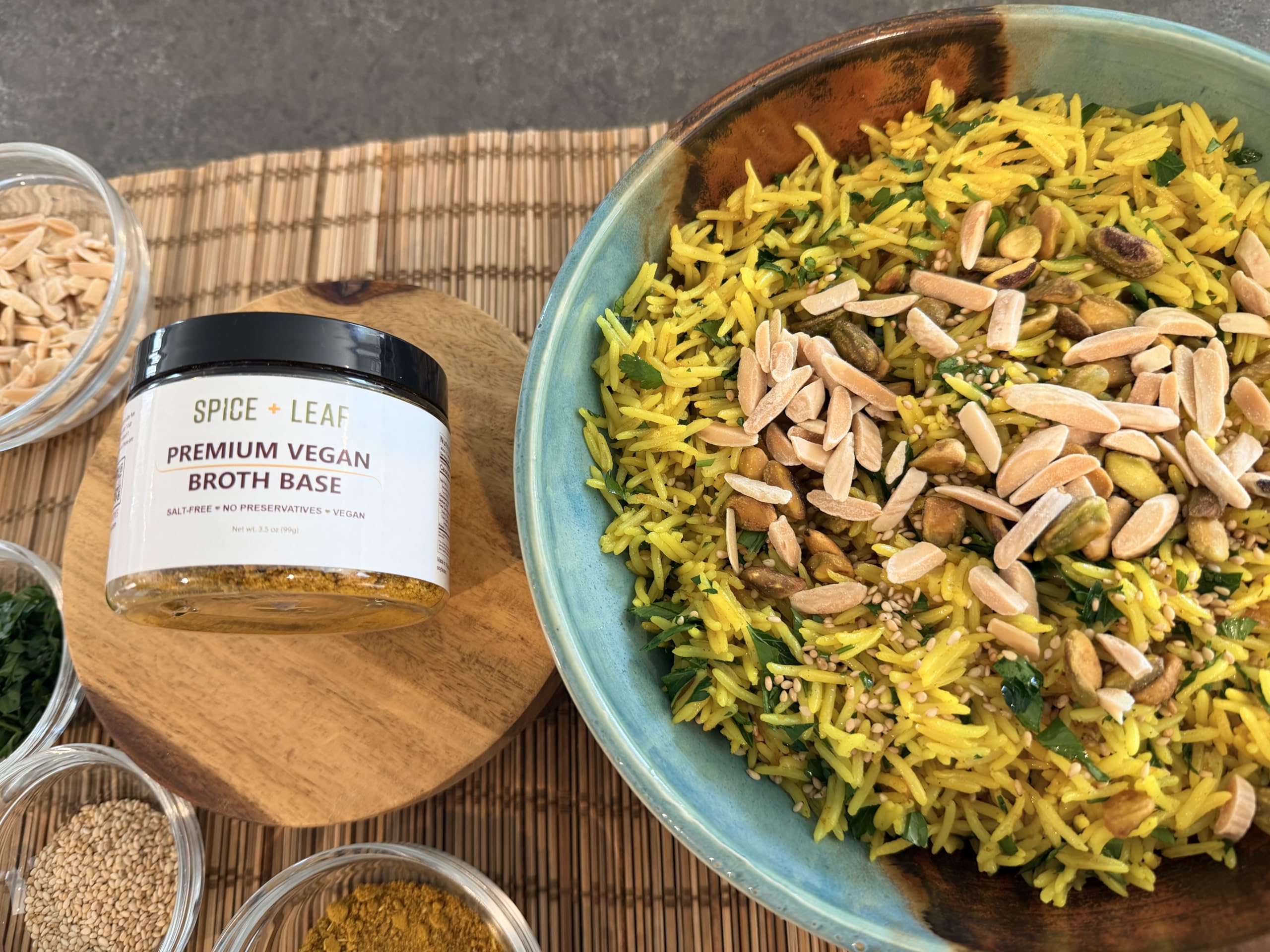 Premium Vegan Broth Base by Spice + Leaf - Vegan, Dairy Free, Salt Free, Preservative Free Soup Powder and Seasoning