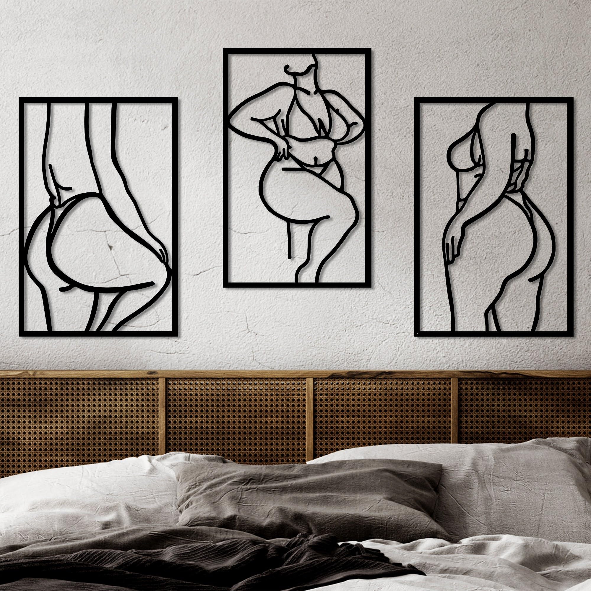 Stylish Black Decorative Metal Wall Accessory (3 Pieces) | 100% Metal, 1.5 mm Thick | 47 x 70 cm & 43 x 70 cm | Perfect for Modern Home Decor