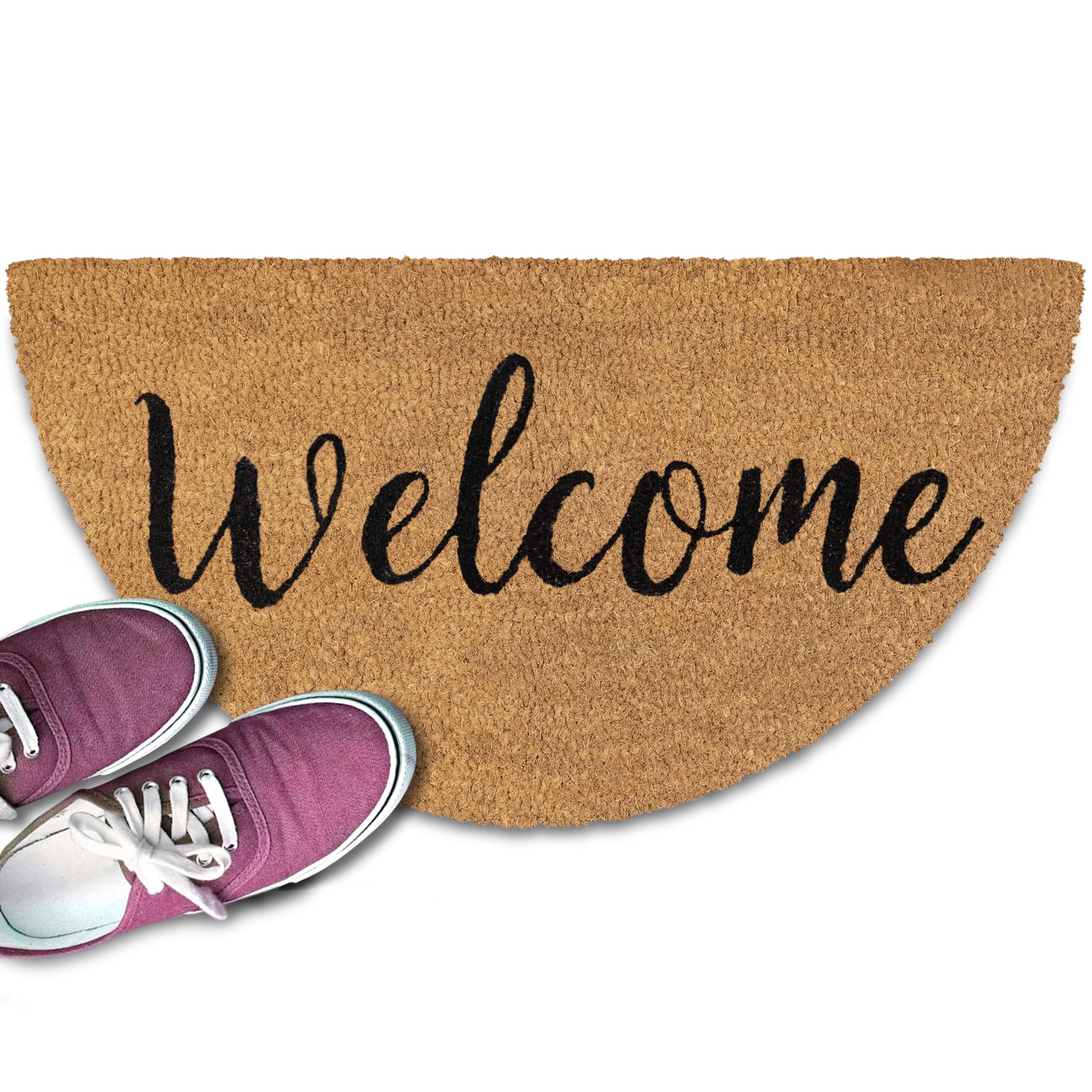 Welcome Half Circle Door Mat 30x17 Inch, Half Circle Welcome Mat Coir
