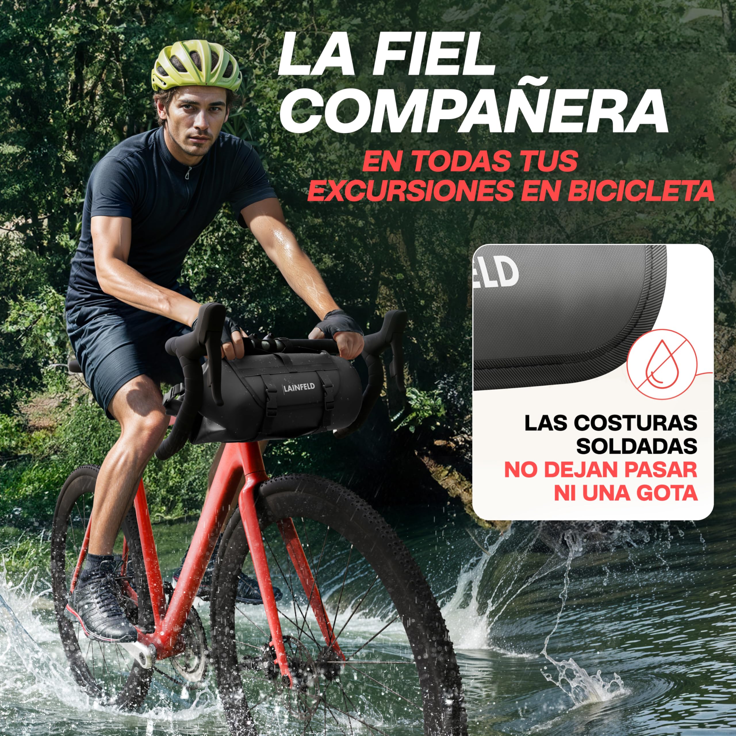 LAINFELD Bolsa para manillar de bicicleta [8 litros] | 100% impermeable | impresión reflectante – Bolsa para manillar de bicicleta delantera