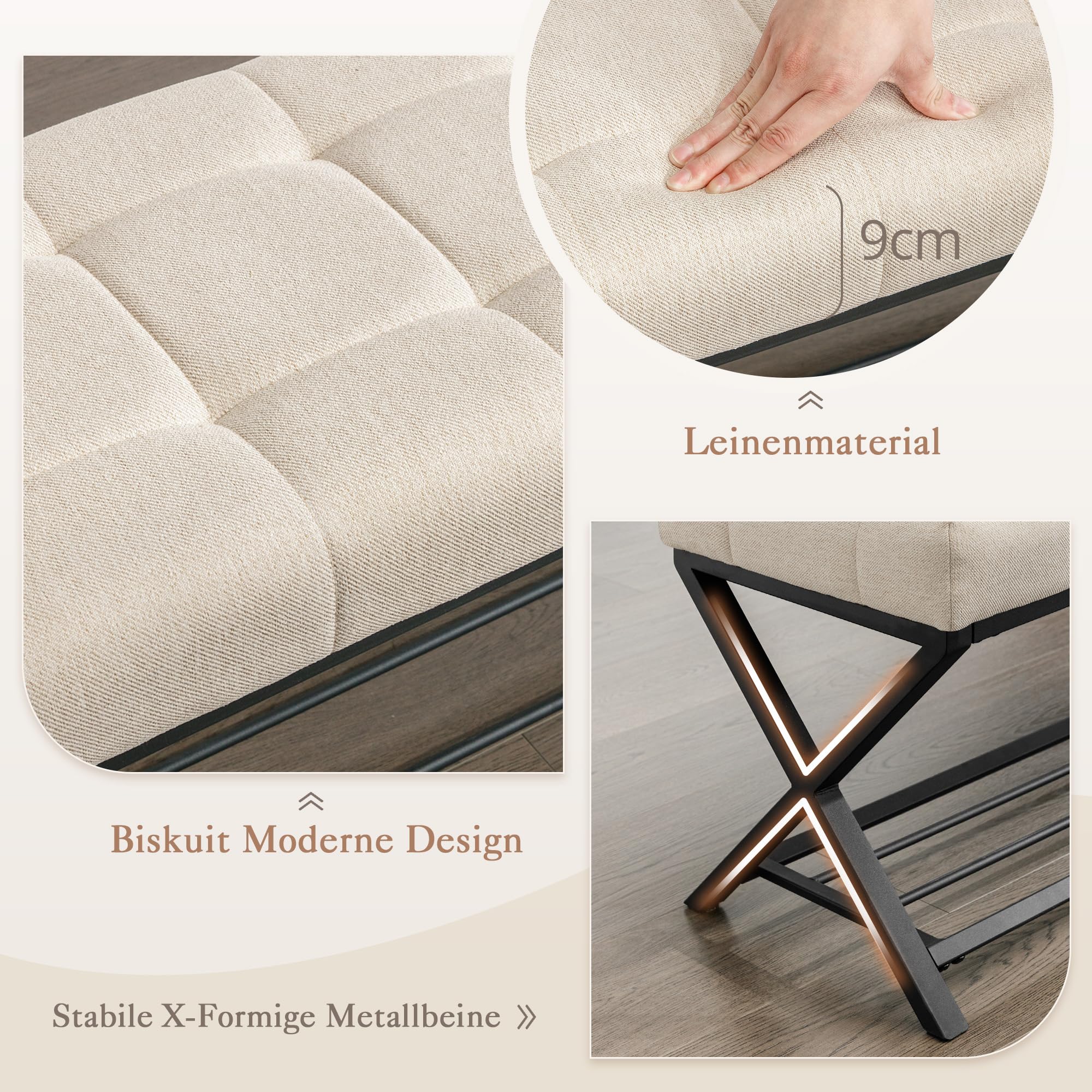 LUE BONA Schuhbank,Schuhbank mit Sitzfläche,Schuhbank mit Sitzbank und Leinen Gepolstertem,Sitzbank Flur mit Metallrahmen für Eingangsbereich,Wohnzimmer,Flur,113 x 38 x 46 cm,Leinen