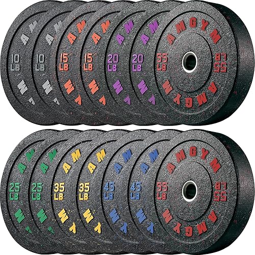 Miniatura 57 de Discos de peso olímpicos de 2 pulgadas y caucho para barras, discos para gimnasio en casa, entrenamiento de fuerza y levantamiento de pesas, 10 a