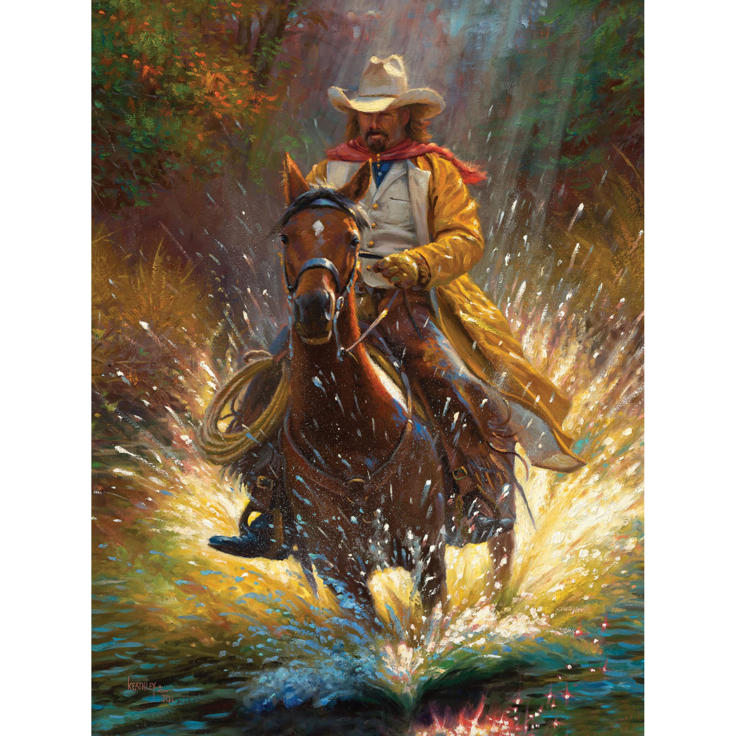 Rivers Edge Products LED Canvas Wall Art, 16 by 12 Inches, Fiber Optic Light Up Wall Decor, Battery Operated Lighted Horse Canvas Print, LED Light Kitchen, Bedroom, or Home Decor, Cowboy