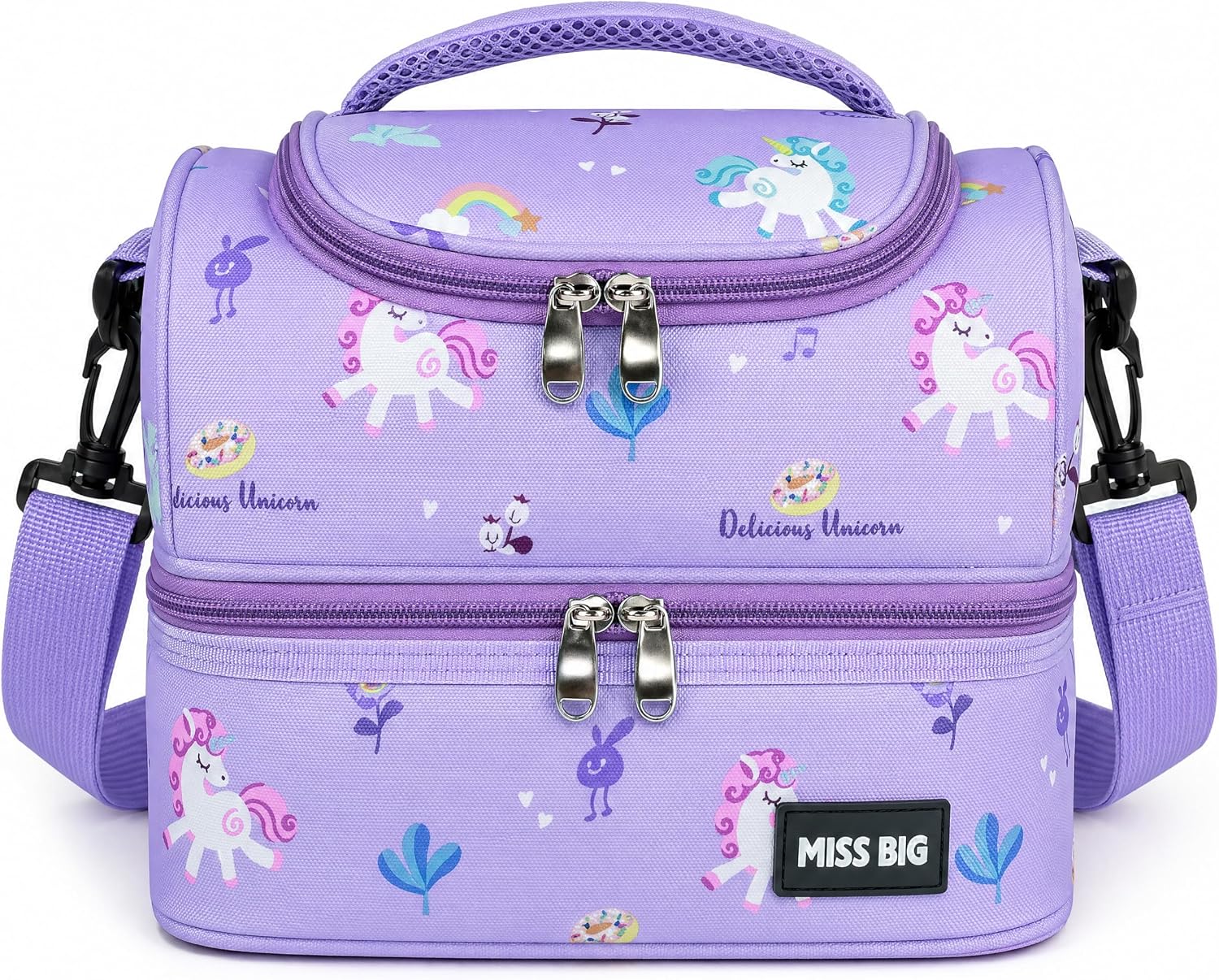 MISS BIG® Pink Unicorn Lunch Box Bag for Girls, Insulated Kids Bag