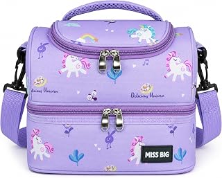 MISS BIG® Purple Unicorn Kids Lunch Bag, Dual Compartment School Bag