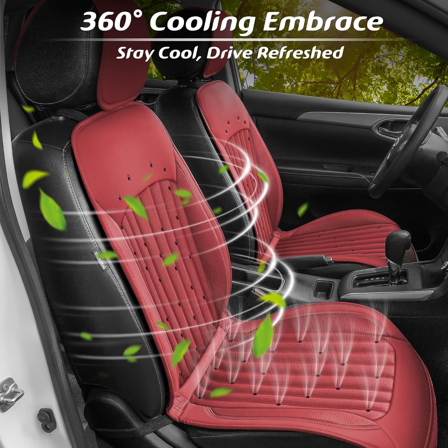 Paffenery 2025 Upgraded Cooling Car Seat Cover Front Seat, 12V-24V Ventilated Cooling Car Seat Cushion, Cooled Seat Cover for Car SUV Truck Universal Fit, Dark Red