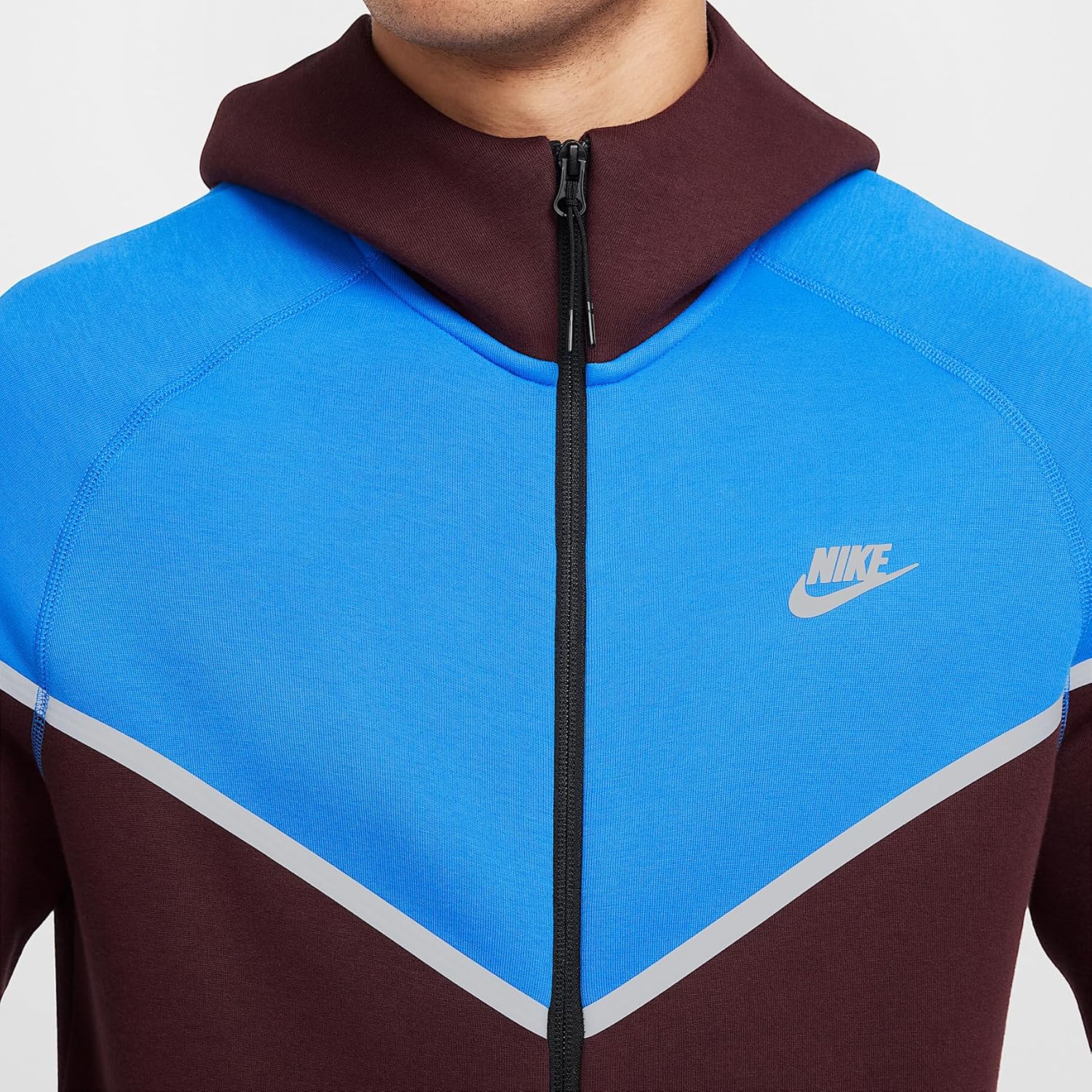 Nike Tech Windrunner Men's Fleece Full-Zip Jacket (HQ3746-652, Burgundy Crush/Light Photo Blue) Size Medium - Image 6