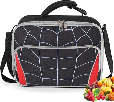 Boys Lunch Box,Kids Spider Insulated Lunch Bag with Water Bottle Holder&Shoulder Strap,School Thermal Cooler Lunchbox for Boys Teens