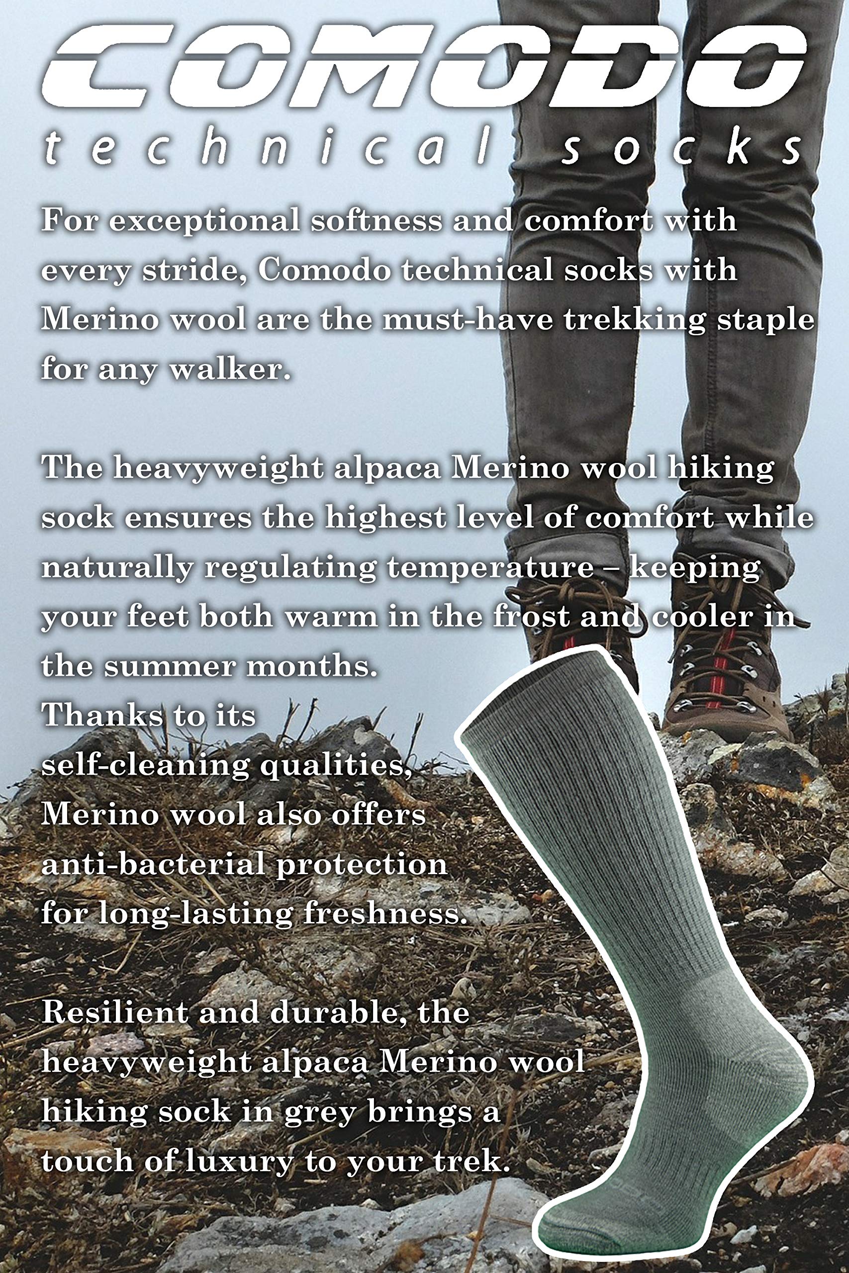 COMODO - Chaussettes Hautes de Laine Merino et Alpaga Laine | Chaussettes Longues pour Trekking Randonnée | Homme et Femme
