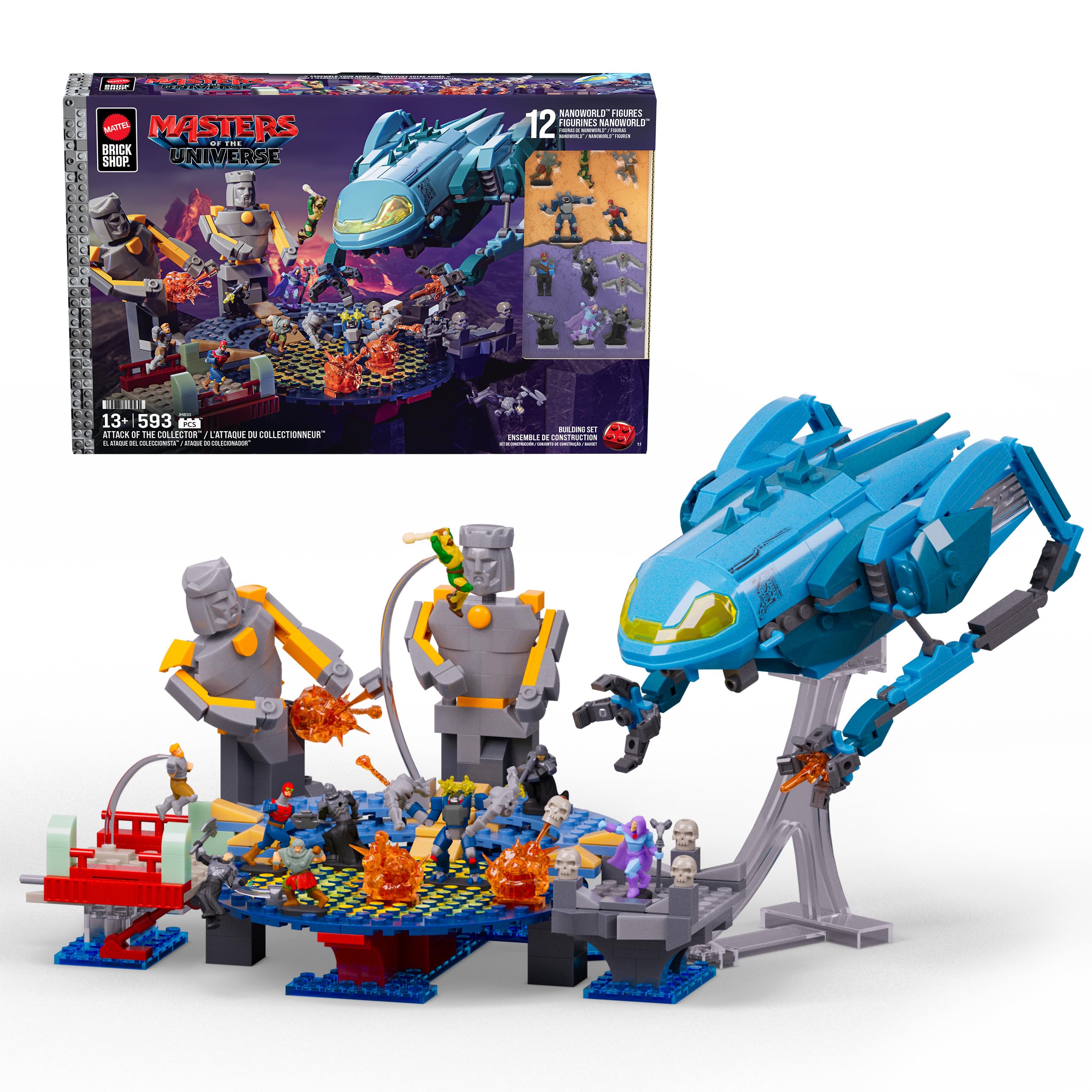Mattel Brick Shop Masters of the Universe Building Set, Attack of the Collector with 593 Pieces and 12 Figures, Adult Collectors and Ages 13+, JMB30