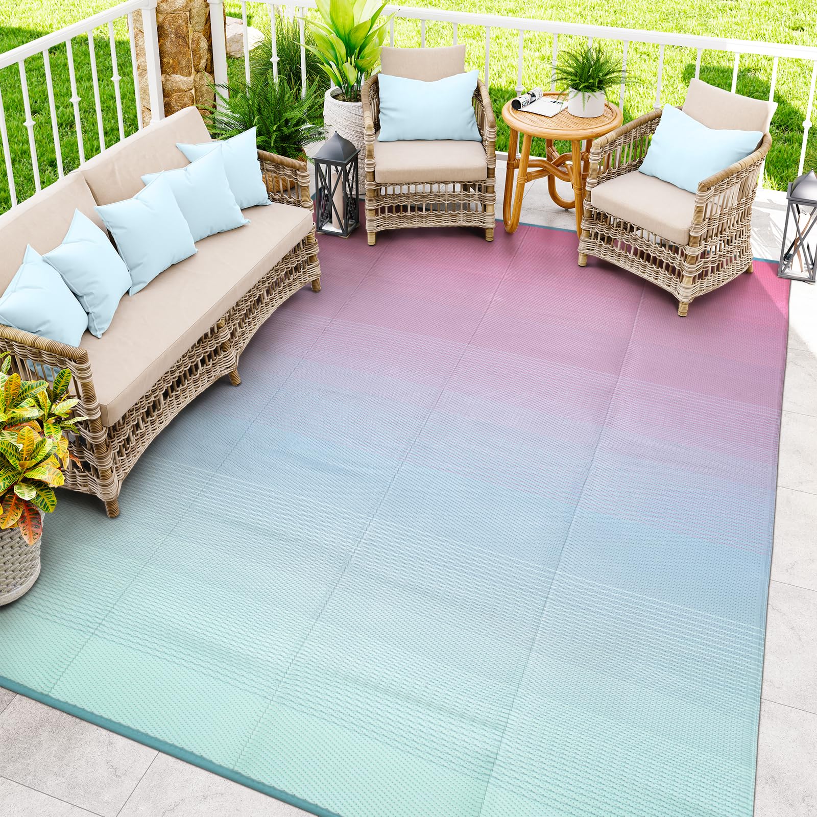 Anidaroel 8x10ft Ombre Outdoor Rug For Patios Clearance, Waterproof Camping Rug For Outside RV, Plastic Straw Outside Rugs, Large Outdoor Area Rug For Garden, Camper(Yellow&Green,8'x10