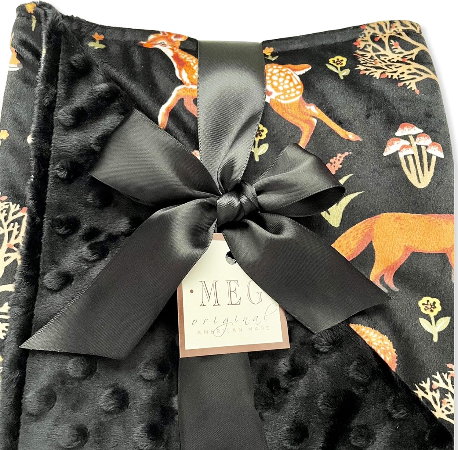 MEG Original Minky Baby Blanket, Forest Friends Woodland Animal Theme (Black)