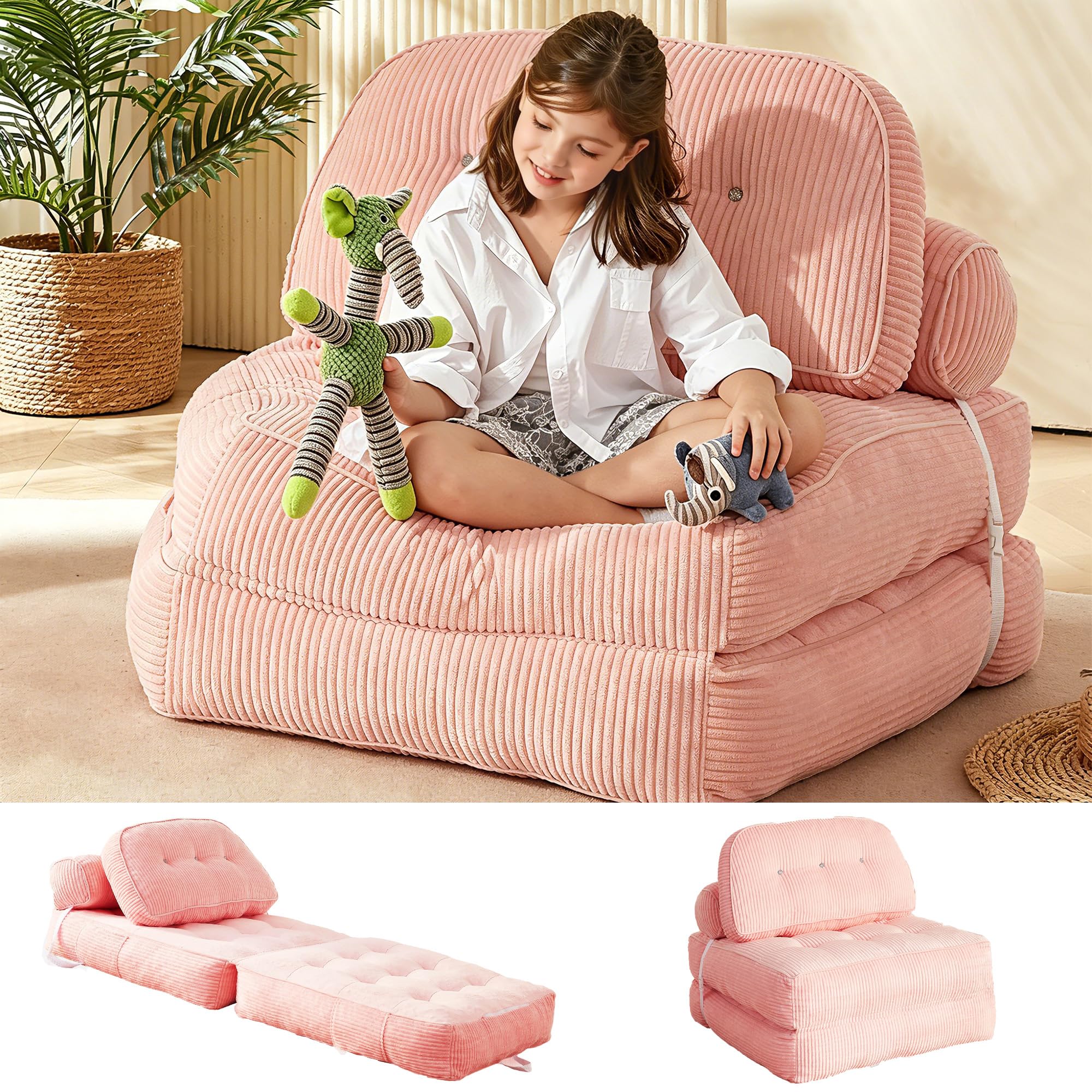 NESLAKO 30" Kids Convertible Futon Sofa Bed,Foldable Sleeper Chair, Odorless & No Assembl…