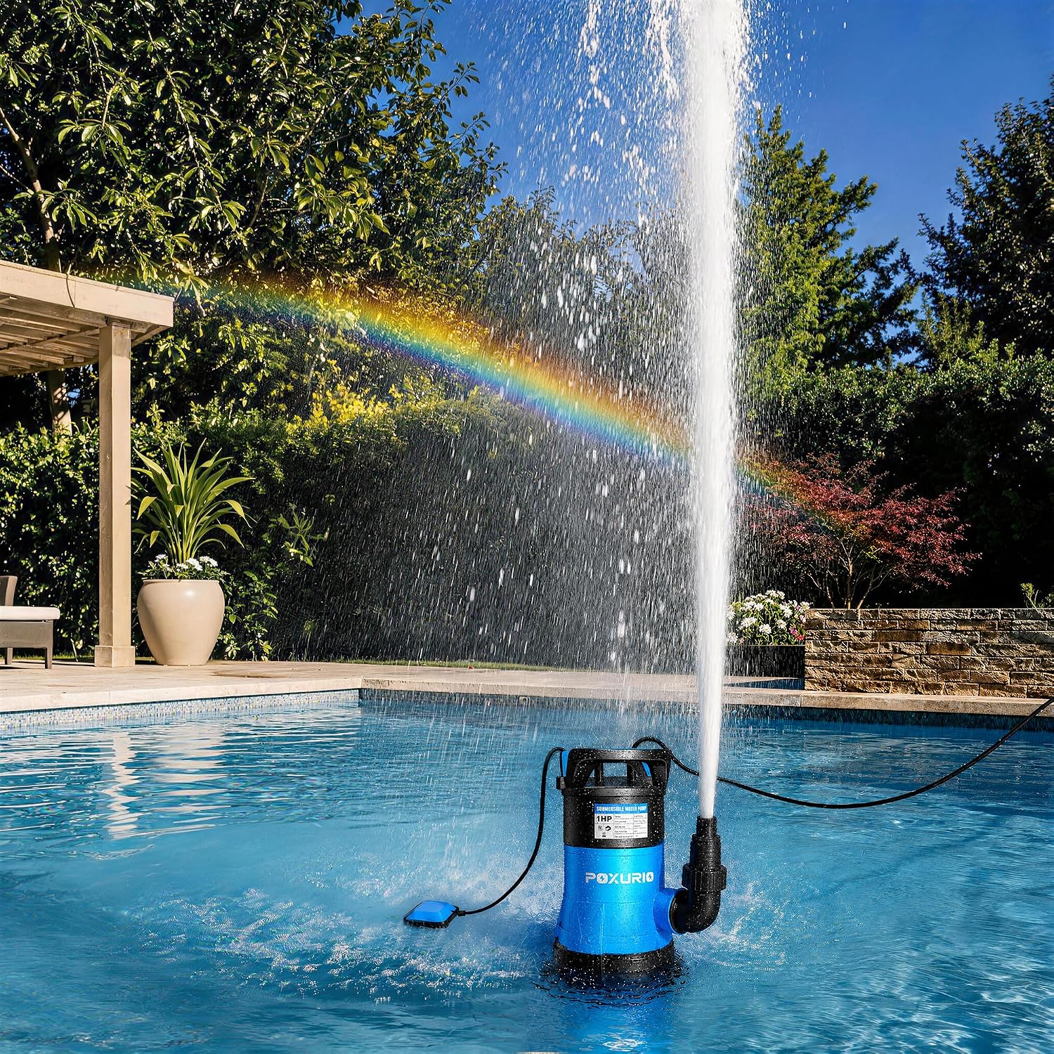 1HP Submersible Sump Pump, 5300GPH High Flow Dirty Clean Submersible Water Pump with Automatic Float Switch, 26FT Long Cord for Swimming Pool, Flooded Basement, Rooftop, Garden Water Removal